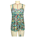 Women's Aqua Floral Print Tankini, Turquoise, Size 2XL, featuring a lightweight sleeveless design perfect for summer.