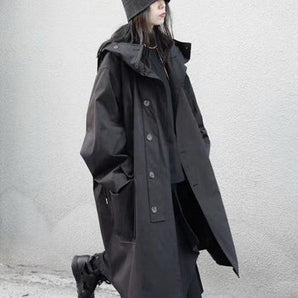 Avencea | Black Long Coat with Hood for Her: Unique Presence 2024