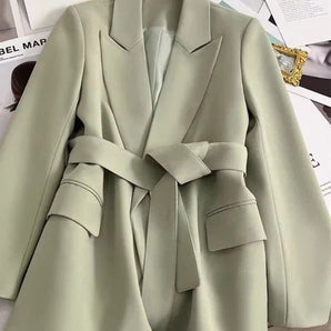 Avencea Blazer with Waist Belt and Pockets - Emilia in Beige