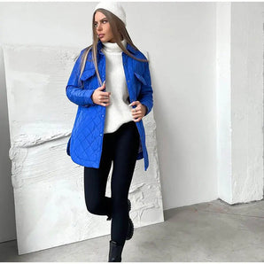 Avencea - Classic Quilted Jacket with Snap Buttons and Fitted Belt