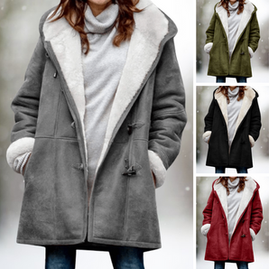 Avencea Fleece Suede Jacket with Half-Length Hood for Women