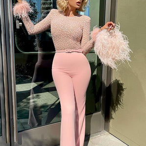 Avencea Jumpsuit with Glitter and Feathers