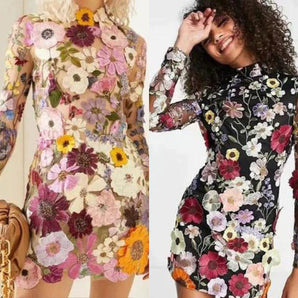 Avencea Mini Dress with Sheer Look and Floral Applications