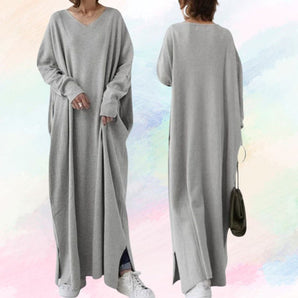 Avencea V-Neck Pullover Dress with Long Sleeves in Loose Fit