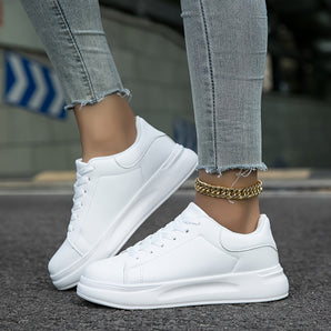 Avencea Women's Leather Sneakers, Clean White Sneakers for Women, White