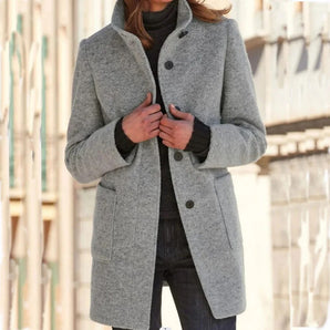 Avencea Wool Coat with Stand-Up Collar and Pockets - Julia - Timeless Elegance and Comfort in Gray