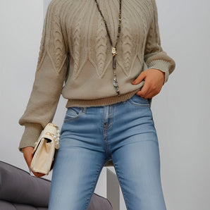 Beige Cable Knit Sweater - Women's Cozy Fall Fashion Pullover