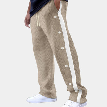 Beige chevron textured elastic waist sweatpants featuring a cozy lounge style with a relaxed fit.