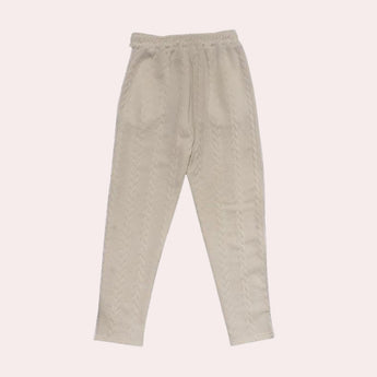 Beige chevron textured elastic waist sweatpants with pockets, designed for cozy lounging.