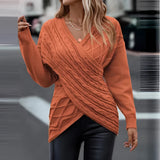 Beige crew neck sweater in orange, styled for women's casual fall fashion, featuring long sleeves and a relaxed fit in XXL size.