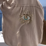 Beige knit crop top designed for women's summer fashion, featuring a chic beachwear style. The top displays a short sleeve and rounded neckline, suitable for casual and warm weather attire. Shown in a neutral beige color, available in size XXXXL.