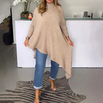 Beige oversized knit cardigan for women, featuring long sleeves and an open front, perfect for fall fashion, shown on a standing model.