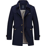 Blue men's double-breasted lightweight waterproof trench coat in size 3XL, featuring a collar, buttons, and long sleeves, styled as formal outerwear.
