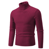 A Bordeaux red XXL men's slim fit wool turtleneck sweater featuring long sleeves and a high collar, showcasing a classic winter fashion pullover style.