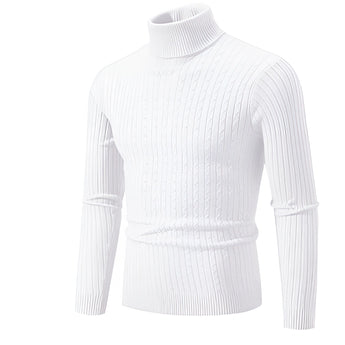 Beige men's slim fit wool turtleneck pullover in XXL, featuring long sleeves and a high collar, designed for winter fashion.