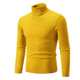 Beige men's slim fit wool turtleneck sweater in yellow, size XXL, showcasing a close-up of the upper body with focus on the turtleneck, sleeves, and shoulder details, emphasizing winter fashion style.