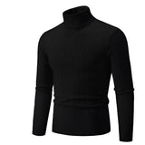 Black XXL men's slim fit wool turtleneck sweater, featuring long sleeves, a high neck collar, and designed for winter fashion.