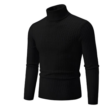 Black XXL men's slim fit wool turtleneck sweater, featuring long sleeves, a high neck collar, and designed for winter fashion.