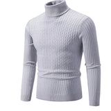 Men's gray XXL slim fit turtleneck sweater made of wool, featuring long sleeves and a high collar, designed for winter fashion.