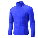 Blue men's slim fit wool turtleneck sweater in size XXL, featuring long sleeves and a high collar, designed for winter fashion.