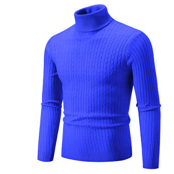 Blue men's slim fit wool turtleneck sweater in size XXL, featuring long sleeves and a high collar, designed for winter fashion.