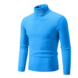 Sea blue men's slim fit wool turtleneck sweater in XXL, featuring a high collar and long sleeves, designed as a winter fashion pullover.