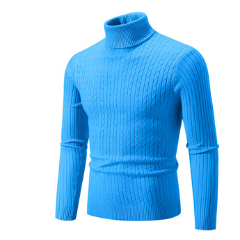 Sea blue men's slim fit wool turtleneck sweater in XXL, featuring a high collar and long sleeves, designed as a winter fashion pullover.