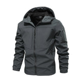 Men's marine blue waterproof breathable jacket featuring long sleeves, a collar, and multiple pockets, designed for outdoor adventures; available in size 2XL.