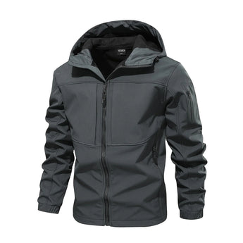 Men's marine blue waterproof breathable jacket featuring long sleeves, a collar, and multiple pockets, designed for outdoor adventures; available in size 2XL.