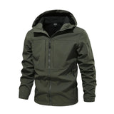 Light green men's waterproof breathable jacket featuring a classic collar, long sleeves, and multiple pockets, designed for outdoor adventure wear in size 2XL.