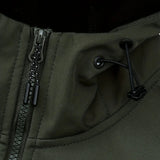 Beige men's waterproof breathable jacket with long sleeves and a high collar, designed for outdoor adventure wear.