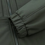 Beige men's waterproof breathable jacket featuring long sleeves, a collar, and a comfortable textile material designed for outdoor adventures. The jacket is styled in neutral tones with subtle patterns, emphasizing fashion and functionality.