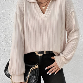 Beige oversized collar chunky knit sweater for women, featuring long sleeves and a thick, cozy texture suitable for winter casual wear.
