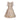 Beige satin embroidered flower girl dress featuring a bow back, golden in color, in size 2XL. The dress has a classic day dress style with a round neckline, short sleeves, and a fitted waist.