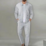 Beige textured men's tracksuit featuring a lightweight jacket and jogger set, shown in gray color, size 3XL.
