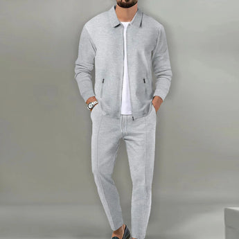 Beige textured men's tracksuit featuring a lightweight jacket and jogger set, shown in gray color, size 3XL.