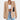 Beige women's blazer with an open front design, featuring long sleeves and a classic collar, styled for a casual chic look.