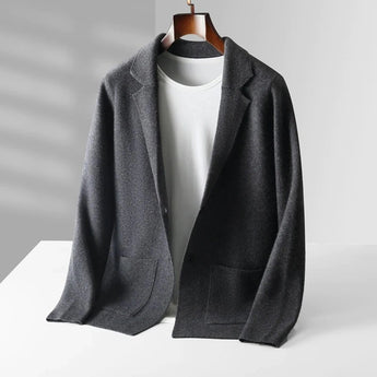 
A dark gray women's lightweight casual linen blazer in size 2XL, featuring a collarless open front design with long sleeves.