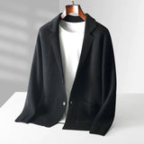 Beige women's lightweight casual linen blazer with a collarless open front design, shown in a black color and size 2XL.