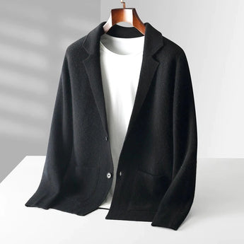 Beige women's lightweight casual linen blazer with a collarless open front design, shown in a black color and size 2XL.