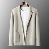 Ivory 2XL women's lightweight casual linen blazer, collarless and open front design, with long sleeves and sleek fashion style.