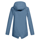 Beige women's waterproof hooded raincoat with long sleeves, featuring a lightweight and stylish design.