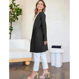 Black XXL women's long coat made from a beige wool blend, featuring a minimalist design suitable for winter fashion. The coat includes long sleeves and is styled with a focus on the waist, providing a chic and elegant appearance.