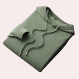 Beige wool cowl neck sweater displayed in a green variant, size XL, showcasing long sleeves and a comfortable knit pattern suitable for elegant women's winter fashion.