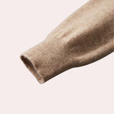 Beige wool cowl neck sweater for women with long sleeves, displaying elegant winter knitwear style.