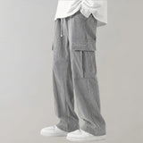 Gray corduroy cargo pants with a soft drawstring, designed for durability and comfort, displayed in a 2XL size.