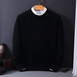 Elegant black crewneck sweater for men featuring a contrasting white collar, available in size 3XL.