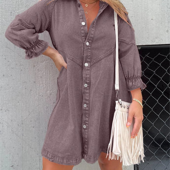 A black denim dress paired with a fringe purse, styled with western ankle boots, displayed on a mannequin. The set includes a dark gray variant in size XXL, capturing a trendy, western-inspired fashion look.