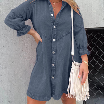 Black denim dress paired with a fringe purse and western ankle boots, styled with a light gray color option in XXL size.