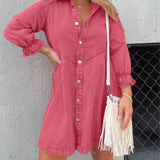 A model wearing a black denim dress paired with a fringe purse, accessorized with western ankle boots. The outfit is complemented by dark pink accents and is suitable for a size XXL. The model is also wearing sunglasses, adding a stylish touch to the ensemble.